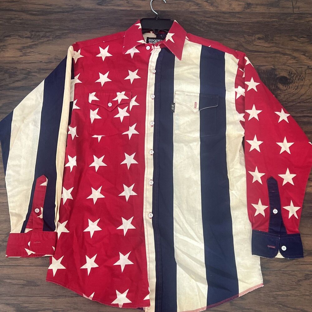 Brooks and Dunn Mens Western Button Down Shirt size M American Flag Vintage